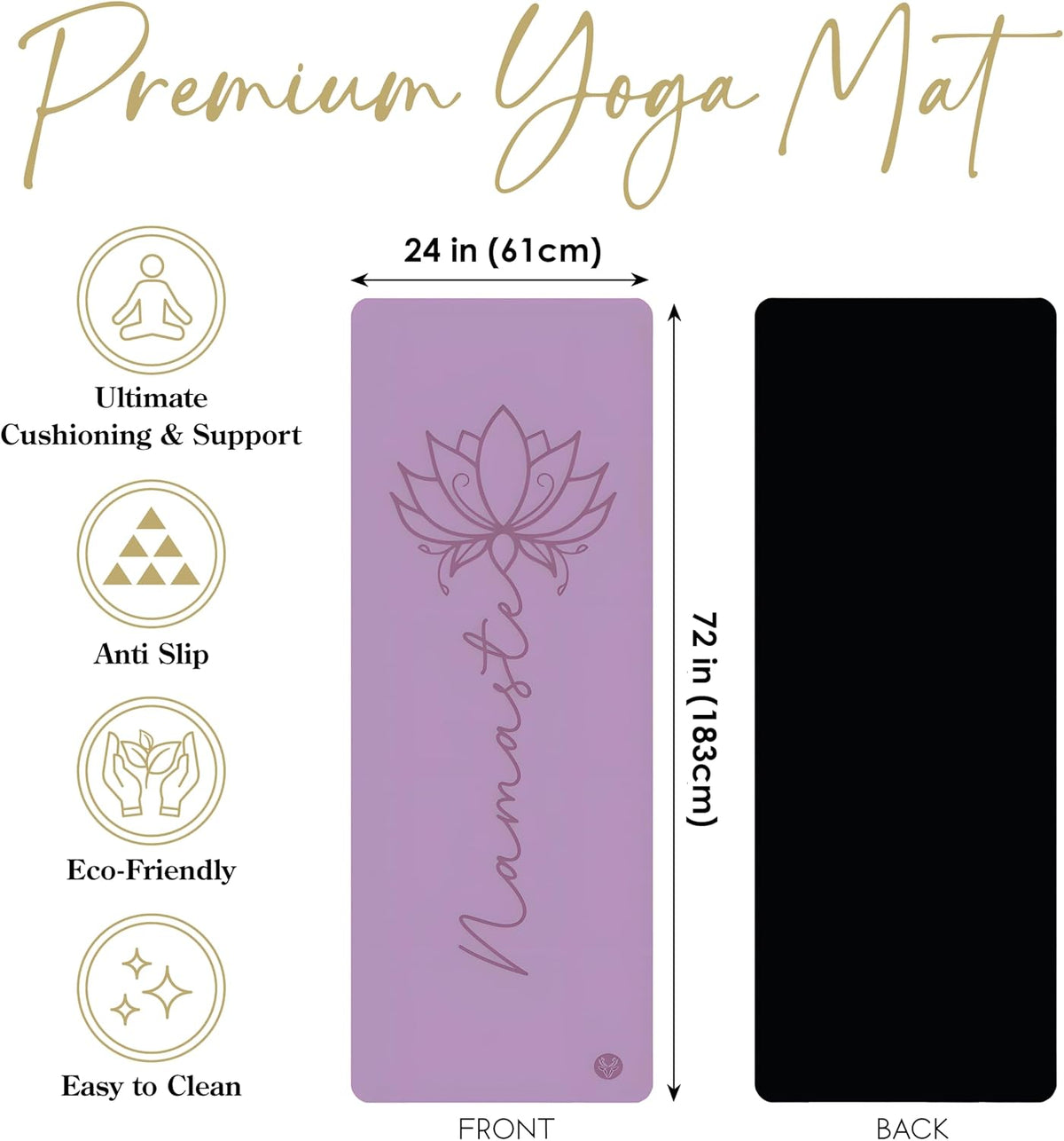 Premium PU Yoga Mat, 4.5mm Non Slip Natural Rubber Exercise Mat with Strap for Yoga, Pilates, Stretching & Fitness