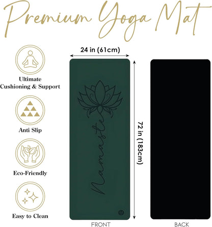 Premium PU Yoga Mat, 4.5mm Non Slip Natural Rubber Exercise Mat with Strap for Yoga, Pilates, Stretching & Fitness