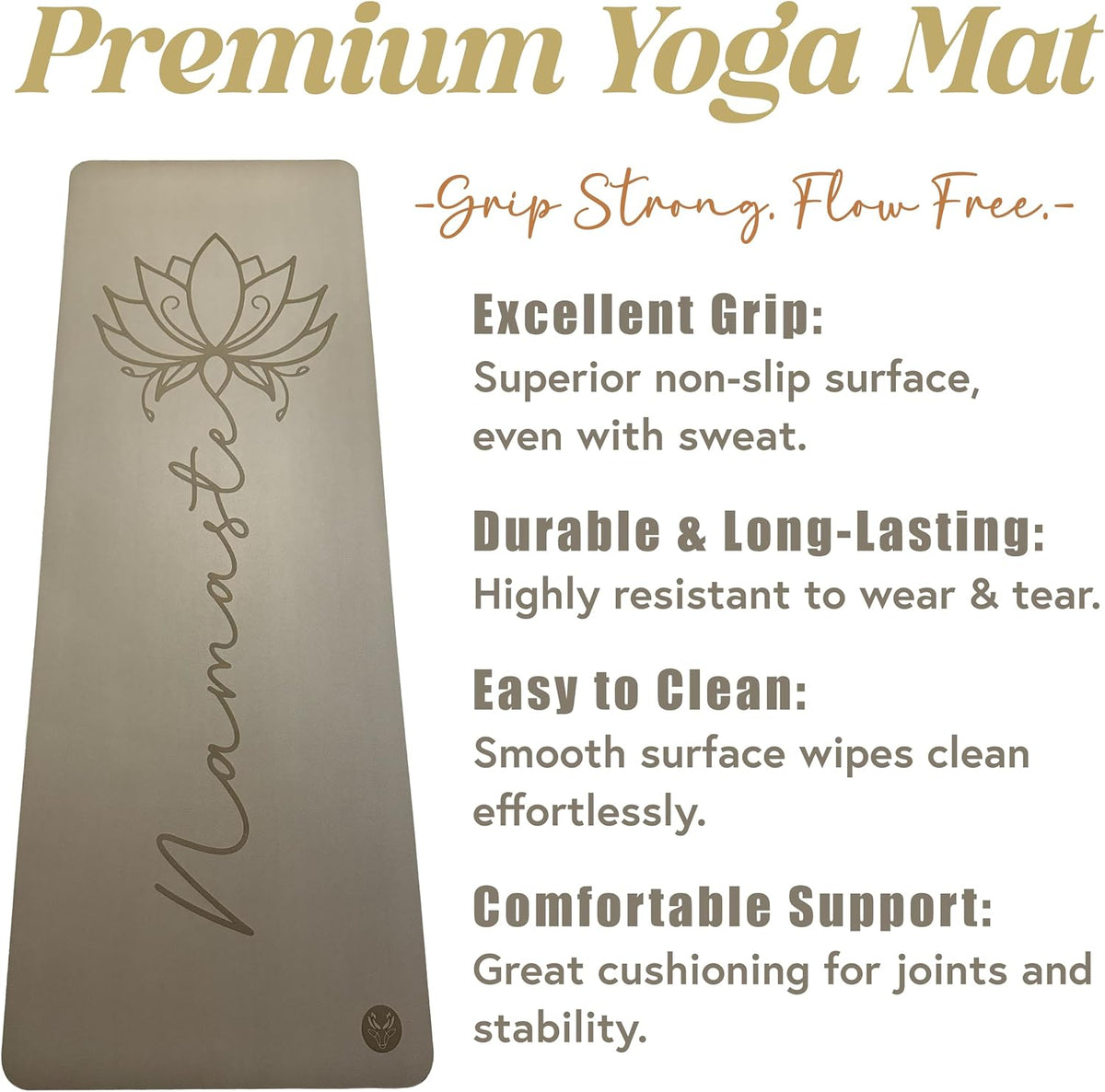 Premium PU Yoga Mat, 4.5mm Non Slip Natural Rubber Exercise Mat with Strap for Yoga, Pilates, Stretching & Fitness