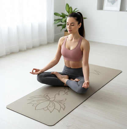 Premium PU Yoga Mat, 4.5mm Non Slip Natural Rubber Exercise Mat with Strap for Yoga, Pilates, Stretching & Fitness