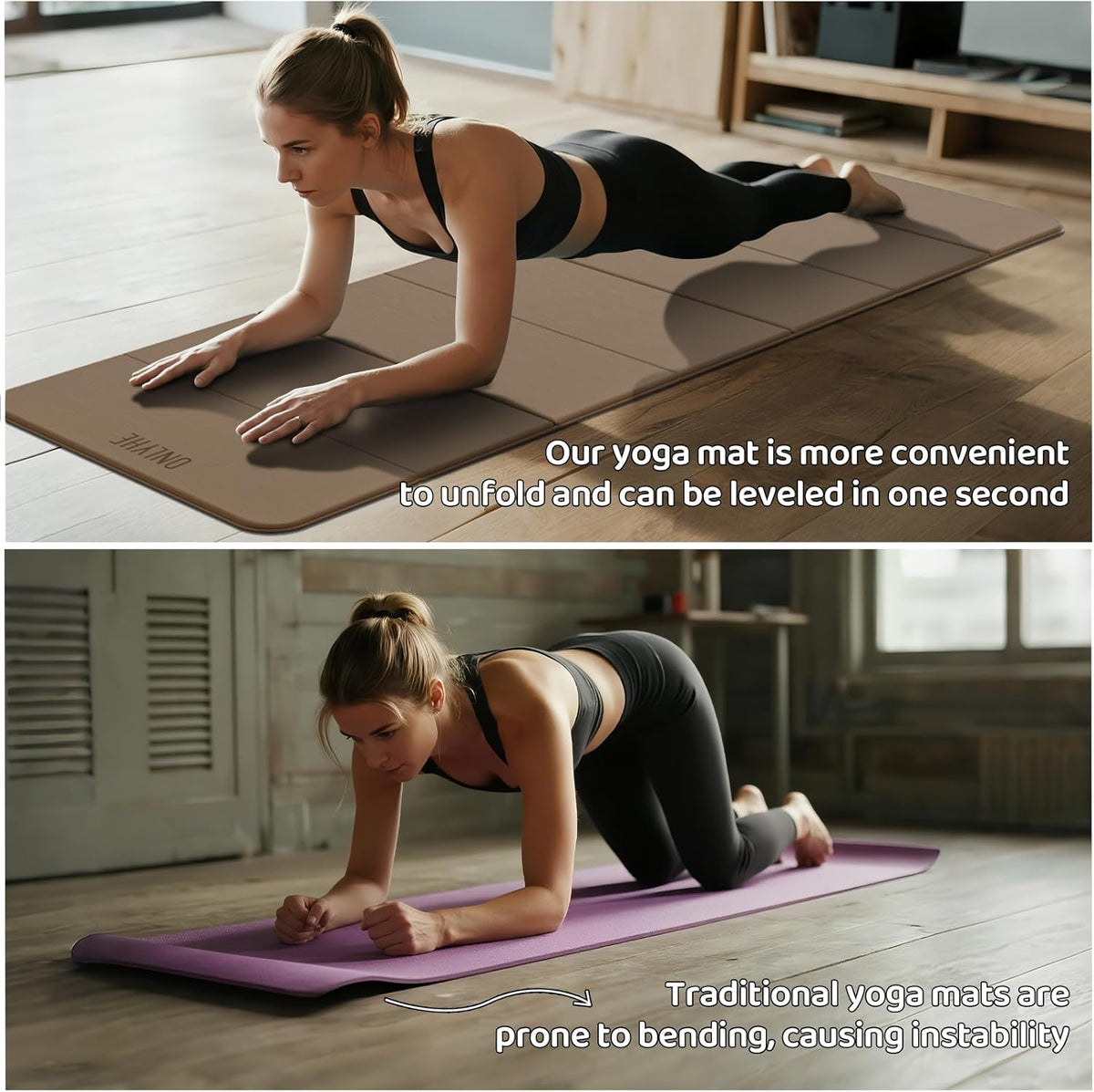 Foldable Yoga Mat Exercise Mat for Home Workout, Comfortable and Durable, 8mm Thick Portable Folding Mat, Non-Slip, Pilates Mat Thick, Outdoor Use, Meditation, Travel, Camping (71"x24" x 0.3")