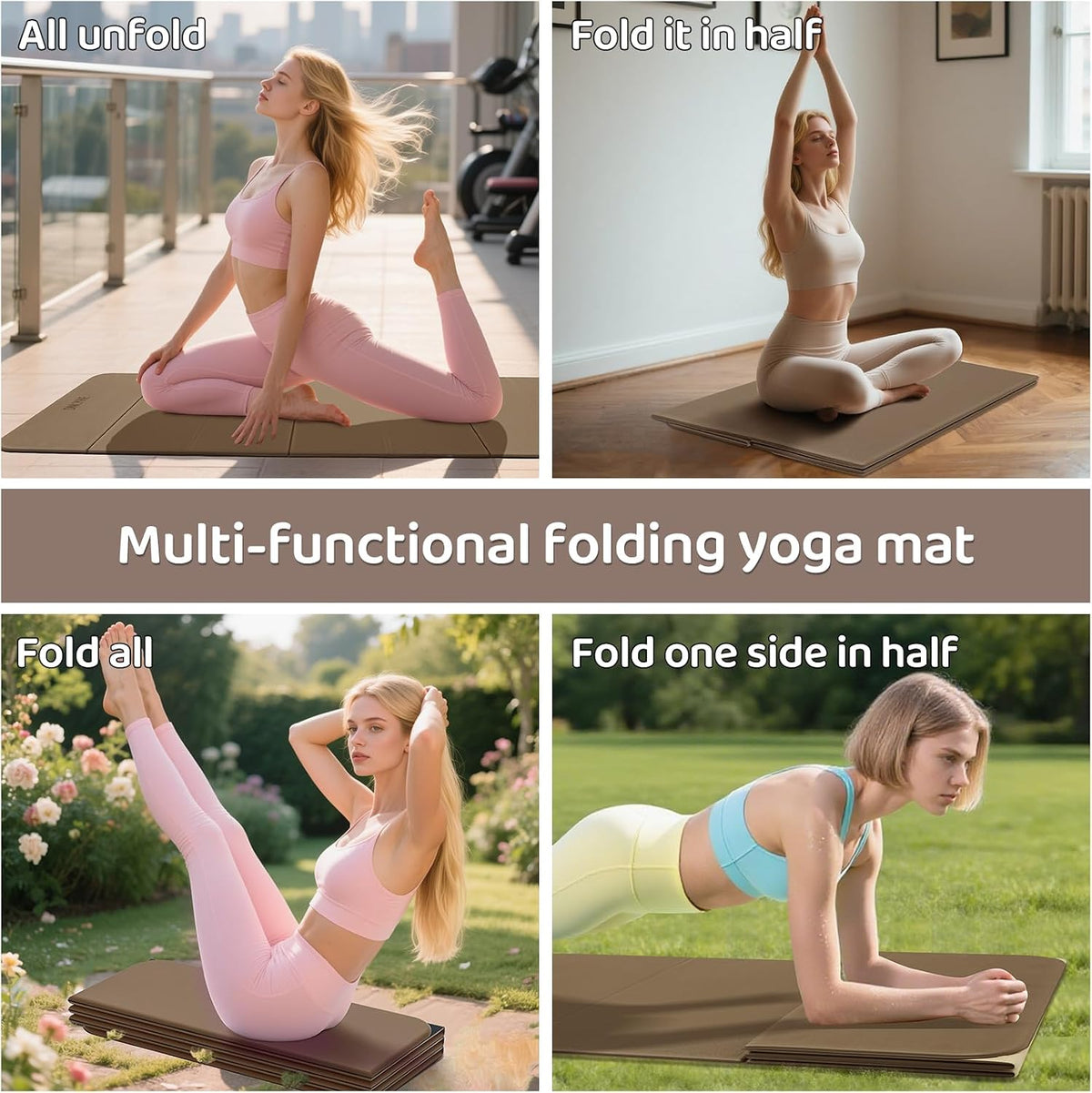 Foldable Yoga Mat Exercise Mat for Home Workout, Comfortable and Durable, 8mm Thick Portable Folding Mat, Non-Slip, Pilates Mat Thick, Outdoor Use, Meditation, Travel, Camping (71"x24" x 0.3")