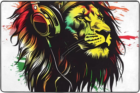 Rasta Reggae Music Jamaican Lion Super Soft Flannel Area Rug - Multi-Use Floor Mat for Bedroom, Yoga Corner & Play Spaces