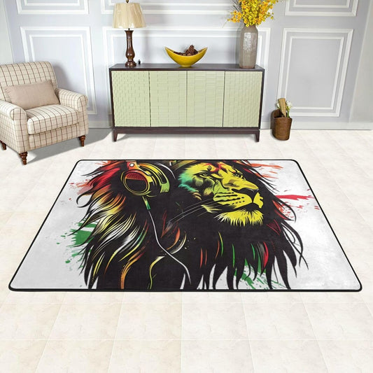 Rasta Reggae Music Jamaican Lion Super Soft Flannel Area Rug - Multi-Use Floor Mat for Bedroom, Yoga Corner & Play Spaces