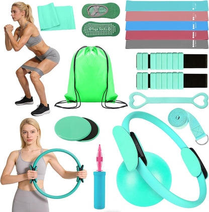 Pilates Kit for Women, Home Workout Set with Ring,Ball,Bands Ankle Weights