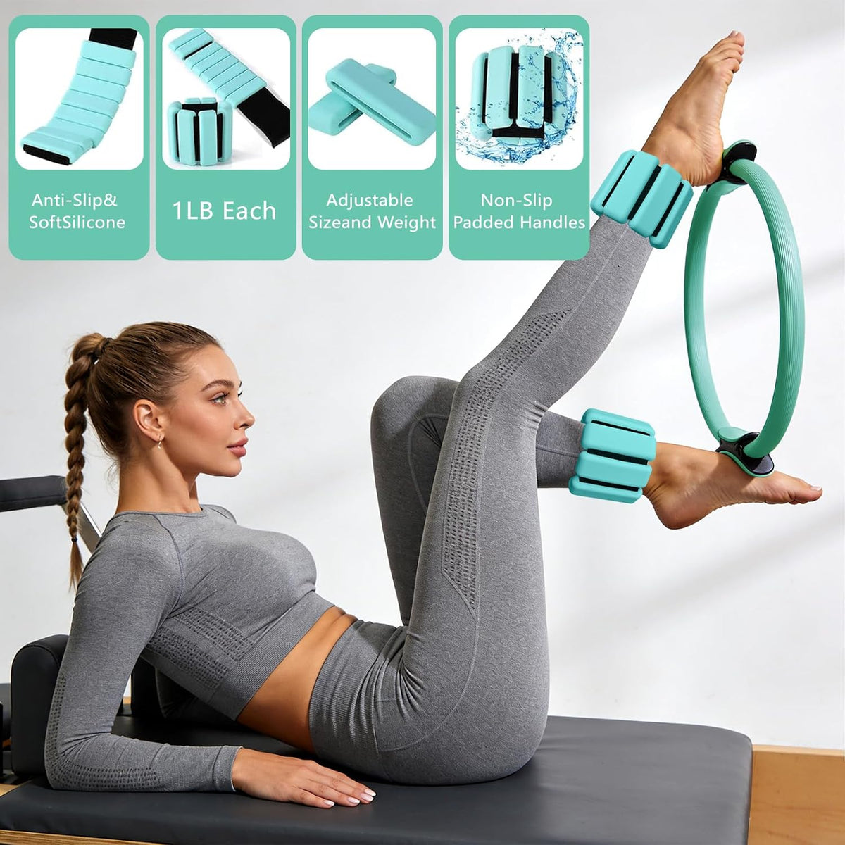 Pilates Kit for Women, Home Workout Set with Ring,Ball,Bands Ankle Weights