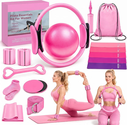 Pilates Kit for Women, Home Workout Set with Ring,Ball,Bands Ankle Weights