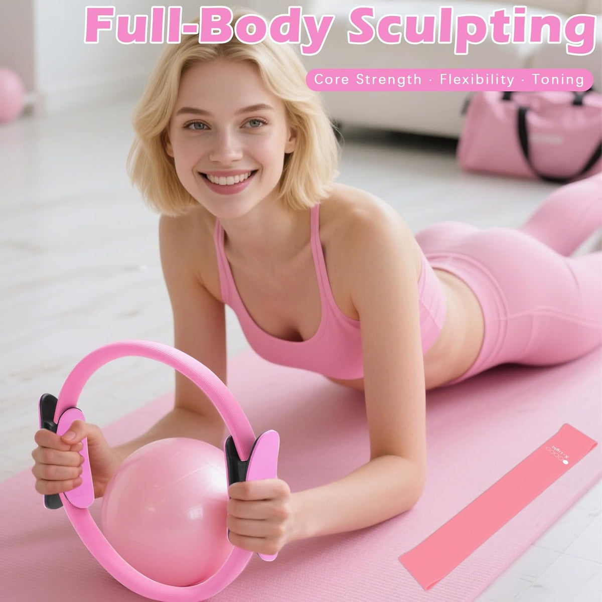 Pilates Kit for Women, Home Workout Set with Ring,Ball,Bands Ankle Weights