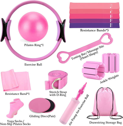 Pilates Kit for Women, Home Workout Set with Ring,Ball,Bands Ankle Weights