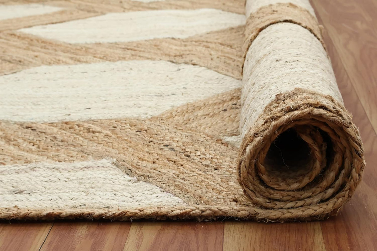Kilim Area Rug 2x3 Flatweave Hand Braided Jute Offwhite Beige Design Handmade Boho Thick 0.27" Geometric Pattern Carpet Sisal Jute Rug Indoor Outdoor Use Rugs for Bedside, Kitchen, Yoga Mat - Colors B
