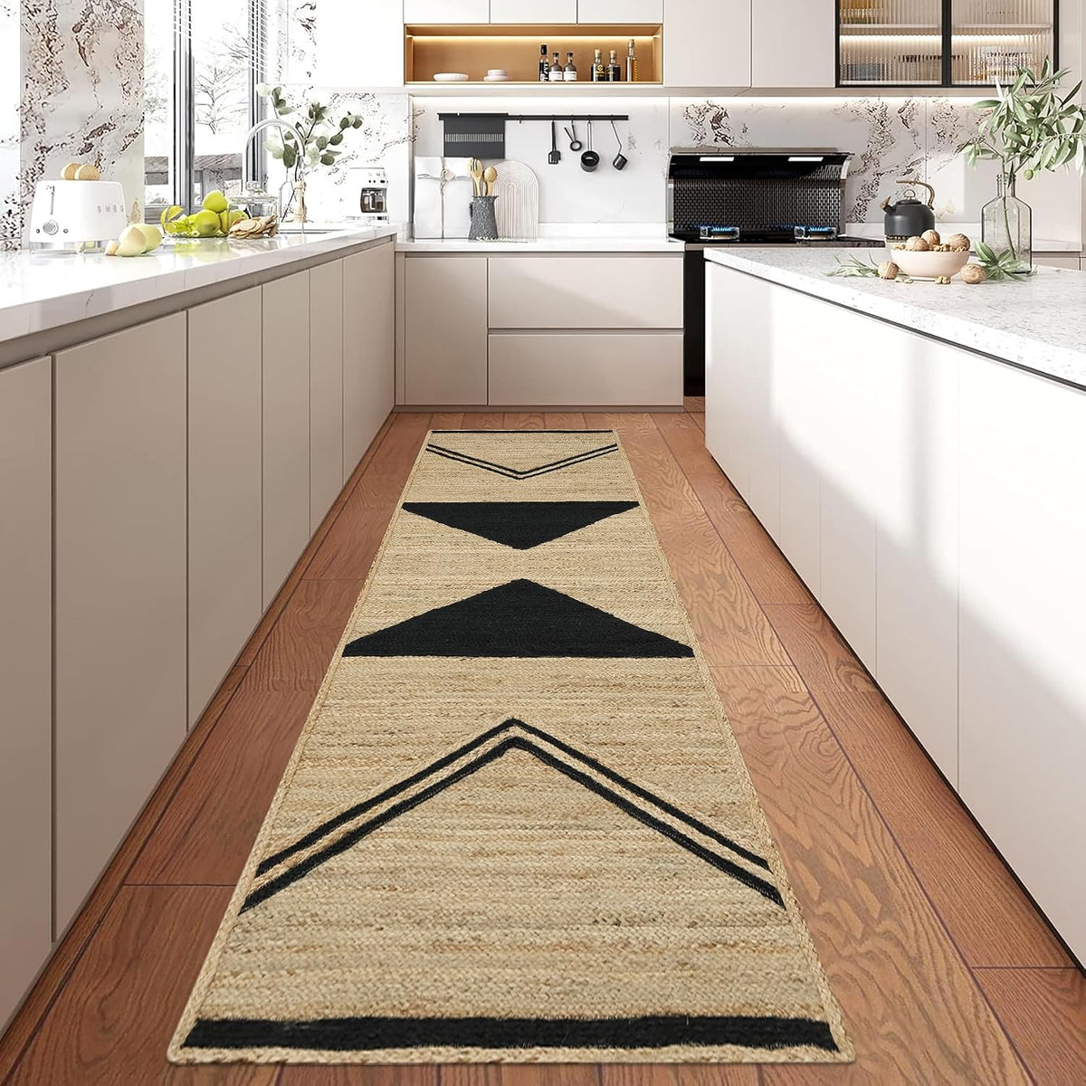 Kilim Area Rug 2x3 Flatweave Hand Braided Jute Offwhite Beige Design Handmade Boho Thick 0.27" Geometric Pattern Carpet Sisal Jute Rug Indoor Outdoor Use Rugs for Bedside, Kitchen, Yoga Mat - Colors B