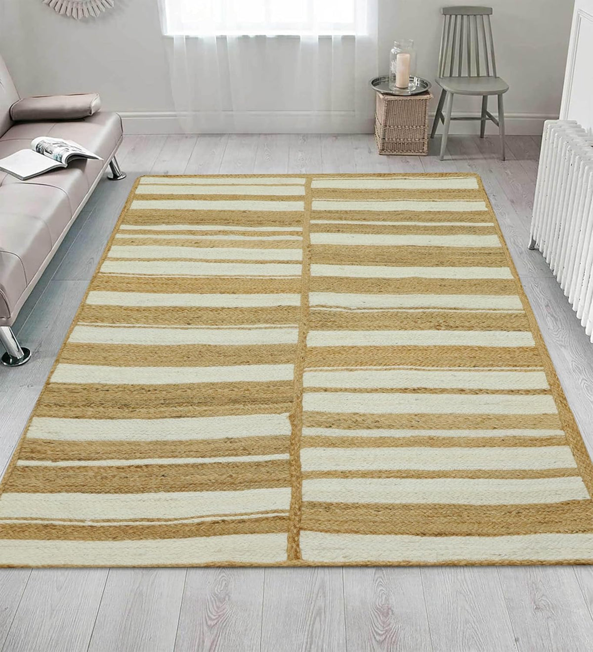 Kilim Area Rug 2x3 Flatweave Hand Braided Jute Offwhite Beige Design Handmade Boho Thick 0.27" Geometric Pattern Carpet Sisal Jute Rug Indoor Outdoor Use Rugs for Bedside, Kitchen, Yoga Mat - Colors B