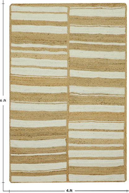 Kilim Area Rug 2x3 Flatweave Hand Braided Jute Offwhite Beige Design Handmade Boho Thick 0.27" Geometric Pattern Carpet Sisal Jute Rug Indoor Outdoor Use Rugs for Bedside, Kitchen, Yoga Mat - Colors B