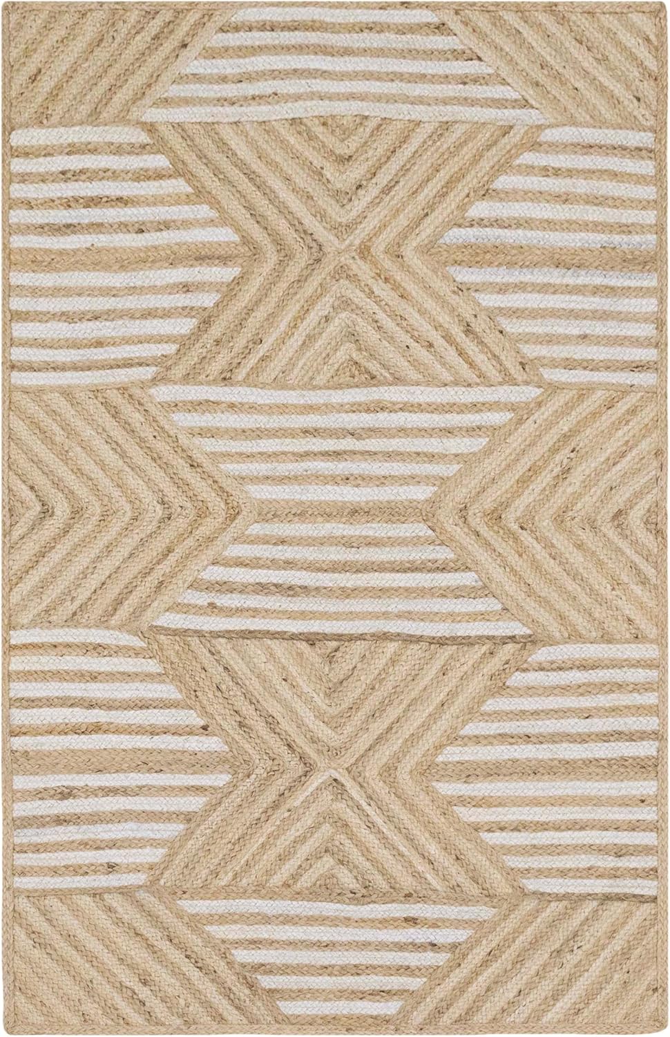 Kilim Area Rug 2x3 Flatweave Hand Braided Jute Offwhite Beige Design Handmade Boho Thick 0.27" Geometric Pattern Carpet Sisal Jute Rug Indoor Outdoor Use Rugs for Bedside, Kitchen, Yoga Mat - Colors B
