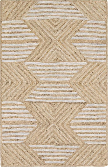 Kilim Area Rug 2x3 Flatweave Hand Braided Jute Offwhite Beige Design Handmade Boho Thick 0.27" Geometric Pattern Carpet Sisal Jute Rug Indoor Outdoor Use Rugs for Bedside, Kitchen, Yoga Mat - Colors B