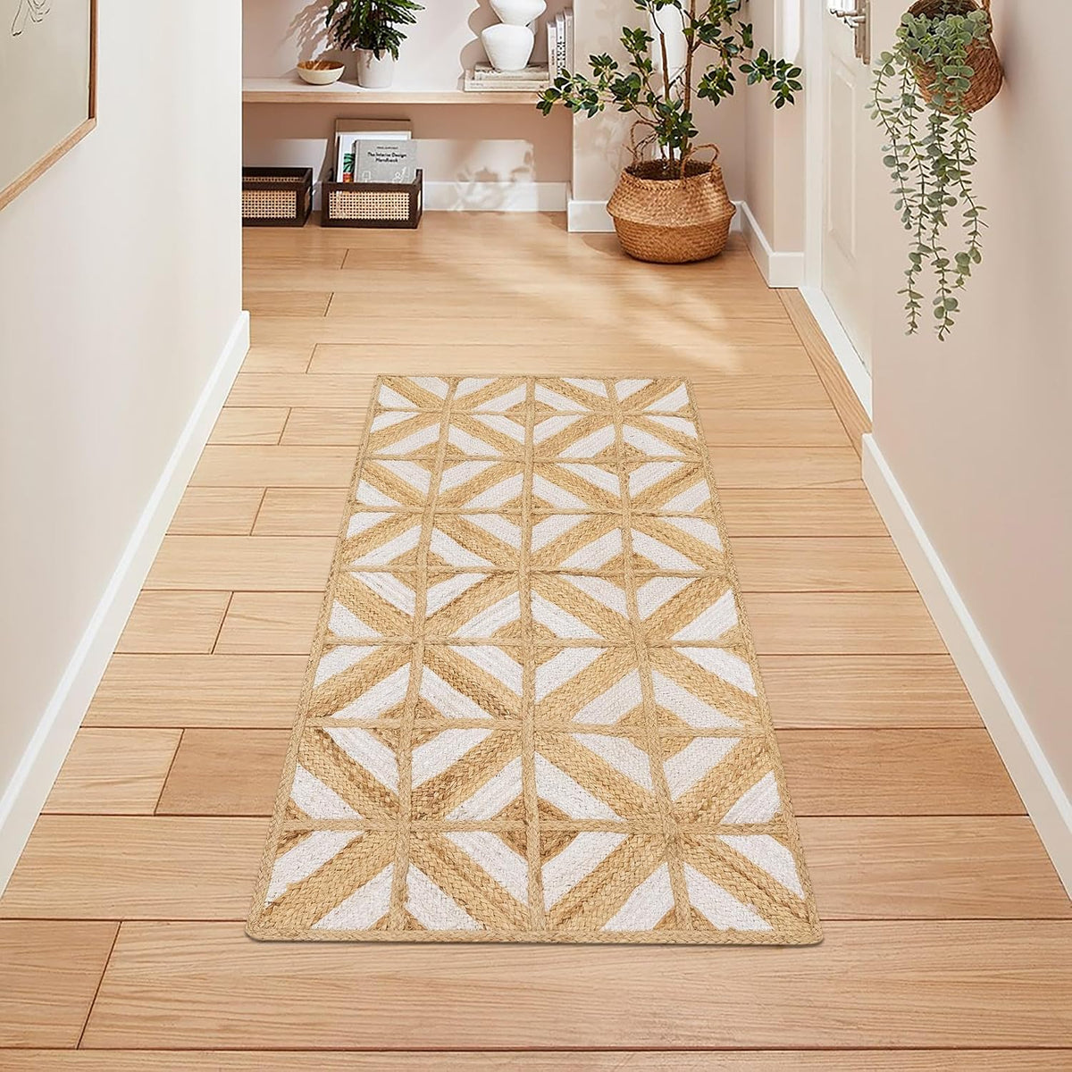 Kilim Area Rug 2x3 Flatweave Hand Braided Jute Offwhite Beige Design Handmade Boho Thick 0.27" Geometric Pattern Carpet Sisal Jute Rug Indoor Outdoor Use Rugs for Bedside, Kitchen, Yoga Mat - Colors B