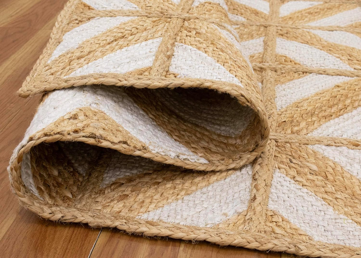 Kilim Area Rug 2x3 Flatweave Hand Braided Jute Offwhite Beige Design Handmade Boho Thick 0.27" Geometric Pattern Carpet Sisal Jute Rug Indoor Outdoor Use Rugs for Bedside, Kitchen, Yoga Mat - Colors B
