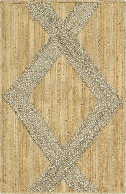 Kilim Area Rug 2x3 Flatweave Hand Braided Jute Offwhite Beige Design Handmade Boho Thick 0.27" Geometric Pattern Carpet Sisal Jute Rug Indoor Outdoor Use Rugs for Bedside, Kitchen, Yoga Mat - Colors B