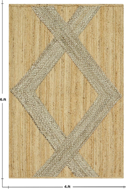 Kilim Area Rug 2x3 Flatweave Hand Braided Jute Offwhite Beige Design Handmade Boho Thick 0.27" Geometric Pattern Carpet Sisal Jute Rug Indoor Outdoor Use Rugs for Bedside, Kitchen, Yoga Mat - Colors B