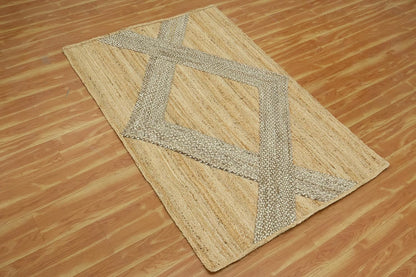 Kilim Area Rug 2x3 Flatweave Hand Braided Jute Offwhite Beige Design Handmade Boho Thick 0.27" Geometric Pattern Carpet Sisal Jute Rug Indoor Outdoor Use Rugs for Bedside, Kitchen, Yoga Mat - Colors B