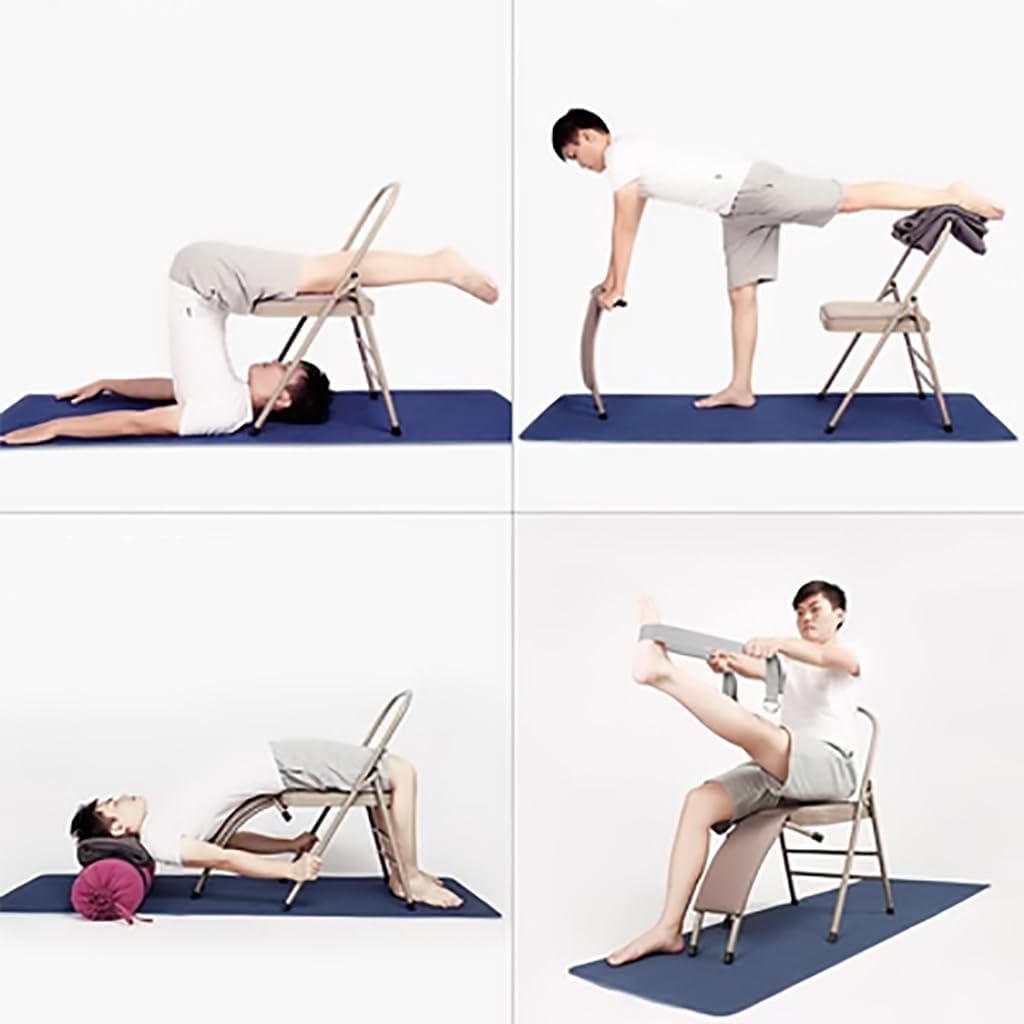 Pilates Yoga Chair, Yoga Auxiliary Chair with Lumbar Back Support, for Balance Handstand Training, Foldable Portable Yoga Chair, Iyengar Yoga Chair