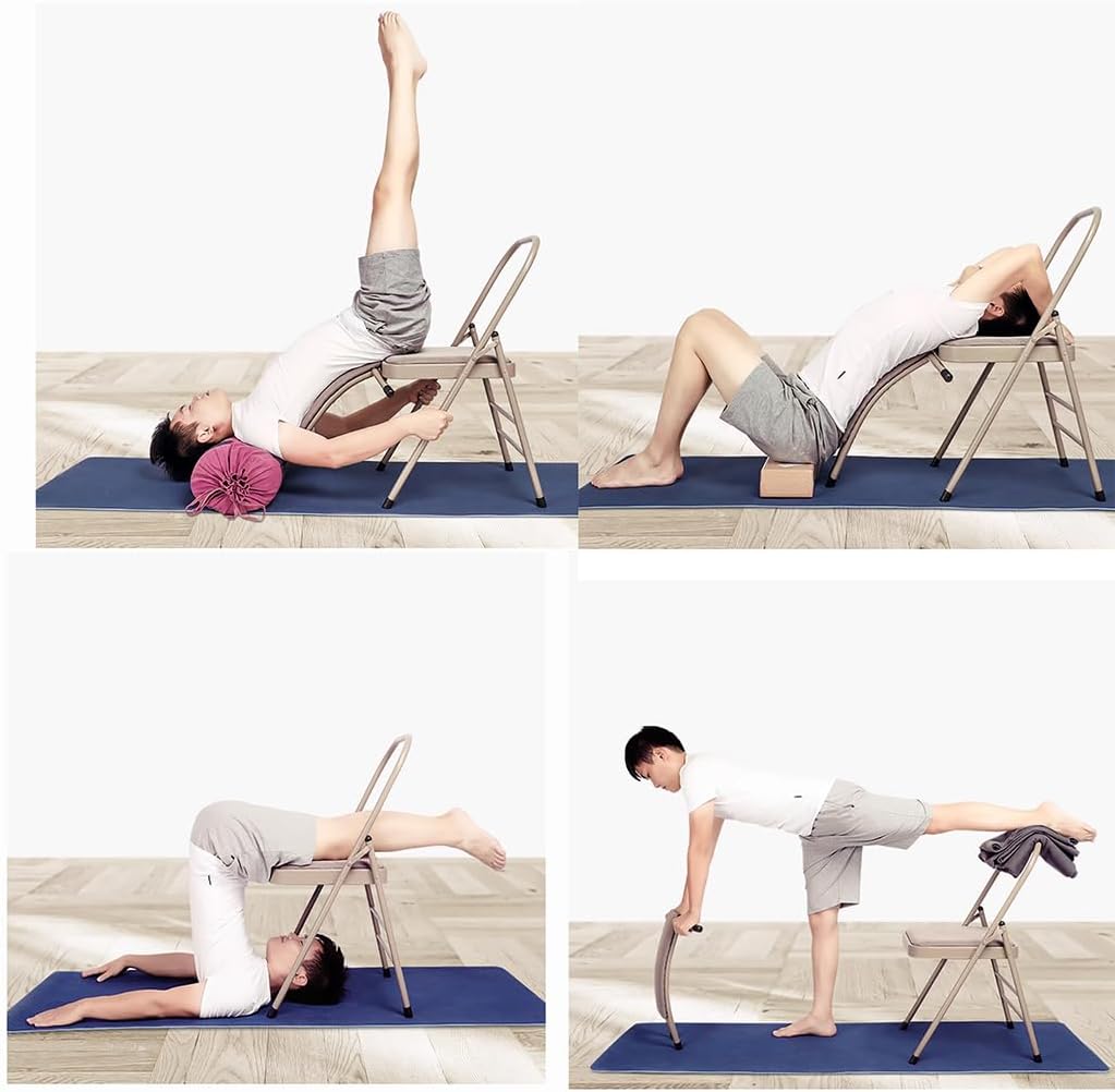 Pilates Yoga Chair, Yoga Auxiliary Chair with Lumbar Back Support, for Balance Handstand Training, Foldable Portable Yoga Chair, Iyengar Yoga Chair