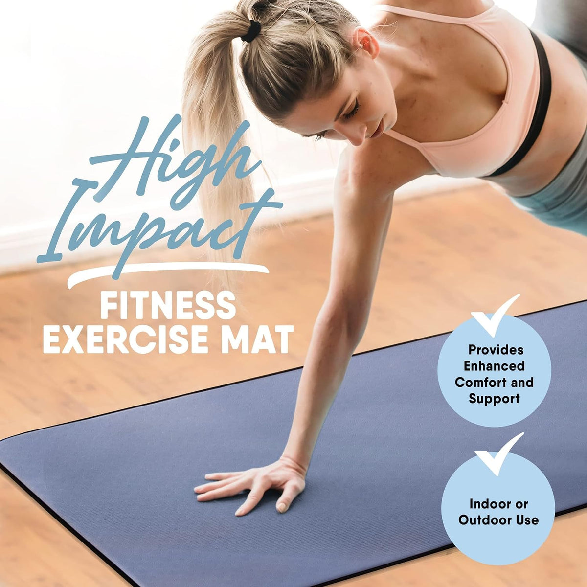 Deluxe Fitness Exercise Yoga Mat for Home & Gym, Extra Thick for High Impact Training, Multi Layered Skid Resistant Surface, Odor Neutralizing with Carrying Strap