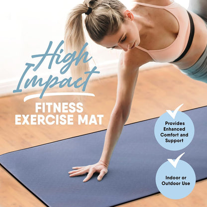 Deluxe Fitness Exercise Yoga Mat for Home & Gym, Extra Thick for High Impact Training, Multi Layered Skid Resistant Surface, Odor Neutralizing with Carrying Strap