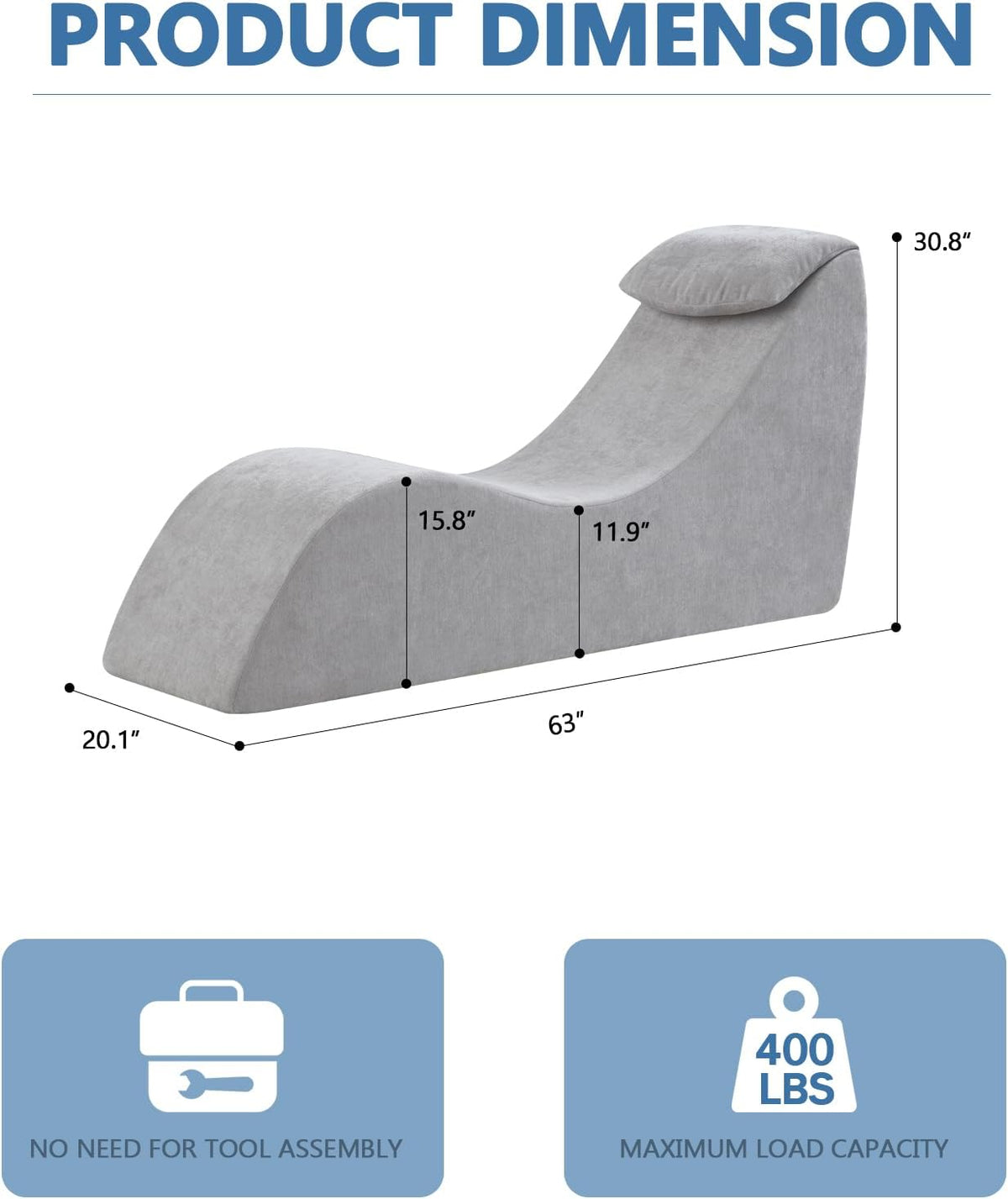 Yoga Chair Lounge for Adult, Yoga Lounge Chair，Ergonomic Chaise Lounge Chair,Chaise Lounge Indoor， Head Pillow，Perfect for Stretching, Massage, and Relaxation, Used in Living Room, Bedroom（Yellow）