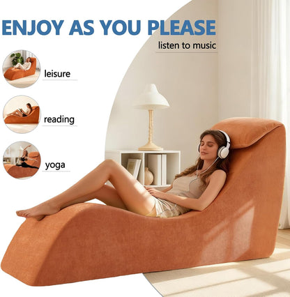 Yoga Chair Lounge for Adult, Yoga Lounge Chair，Ergonomic Chaise Lounge Chair,Chaise Lounge Indoor， Head Pillow，Perfect for Stretching, Massage, and Relaxation, Used in Living Room, Bedroom（Yellow）