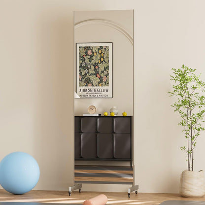 67"x24" Ultra-Light Mobile Floor Mirror with 360° Wheels, 0.04mm Shatterproof Nano Film for Home Gym/Yoga/Dance Studio & Commercial Use | 60% Insurance Savings | Black