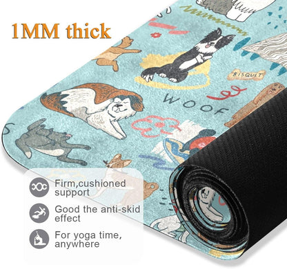 Different Dogs Yoga Mat Non Slip Natural Rubber Fitness Exercise Mat for Home Workout Gym Stretching Pilates Mats with Carrying Bag 71" x 26"
