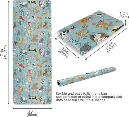 Different Dogs Yoga Mat Non Slip Natural Rubber Fitness Exercise Mat for Home Workout Gym Stretching Pilates Mats with Carrying Bag 71" x 26"