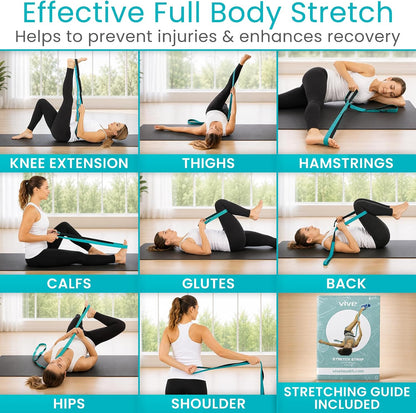 Stretch Strap (75" - 10 Loops) - Leg Stretch Band to Improve Flexibility - Stretching Out Yoga Strap - Exercise and Physical Therapy Belt for Rehab, Pilates and Gymnastics with Guide Book