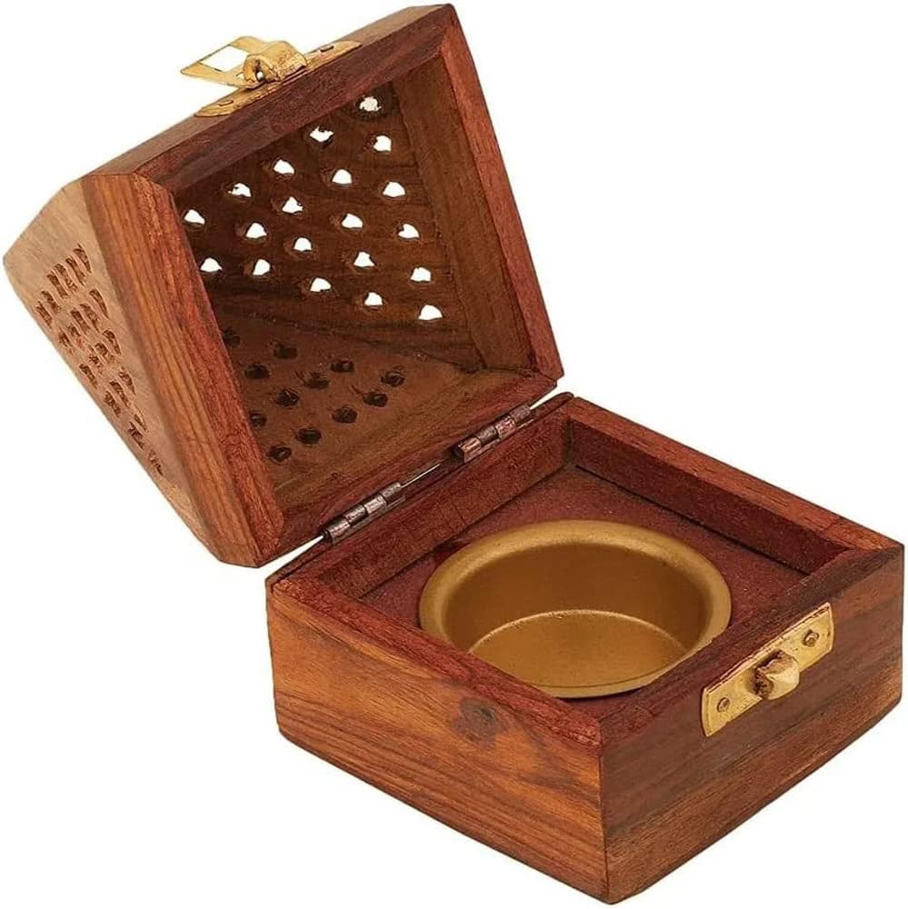 Traditional-Handmade-Burner Wooden-Incense-Stick-Holder Ash-Catcher-Stand for-Aromatherapy-Meditation-Yoga (5 Inch Temple Wooden Charcoal/Cone)