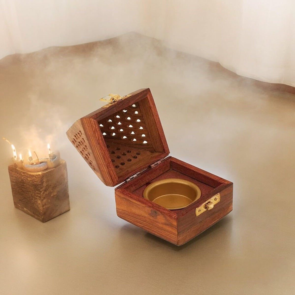 Traditional-Handmade-Burner Wooden-Incense-Stick-Holder Ash-Catcher-Stand for-Aromatherapy-Meditation-Yoga (5 Inch Temple Wooden Charcoal/Cone)