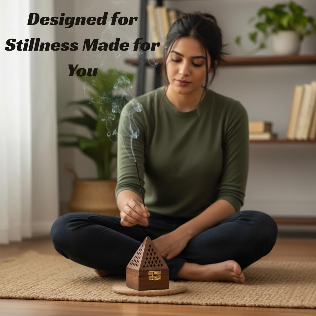 Traditional-Handmade-Burner Wooden-Incense-Stick-Holder Ash-Catcher-Stand for-Aromatherapy-Meditation-Yoga (5 Inch Temple Wooden Charcoal/Cone)