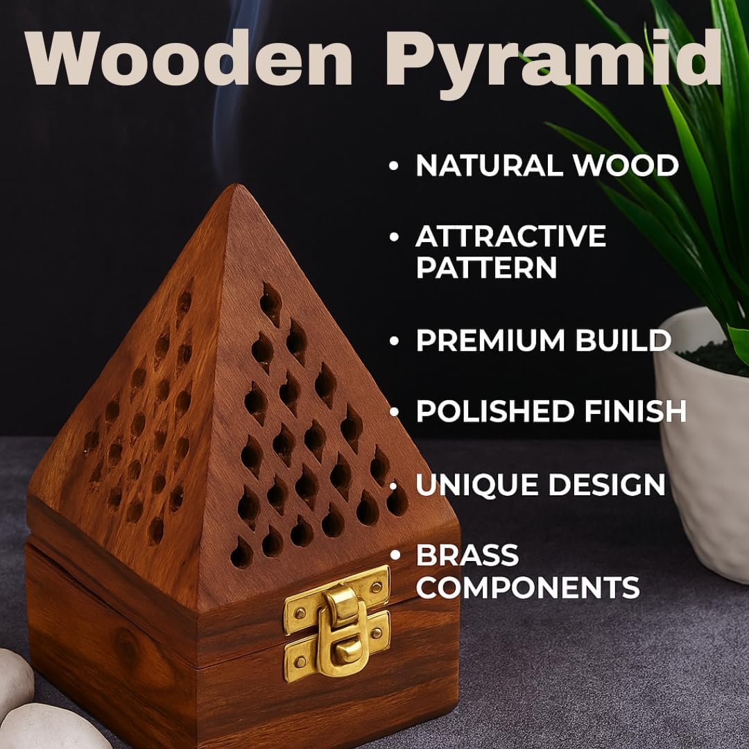 Traditional-Handmade-Burner Wooden-Incense-Stick-Holder Ash-Catcher-Stand for-Aromatherapy-Meditation-Yoga (5 Inch Temple Wooden Charcoal/Cone)