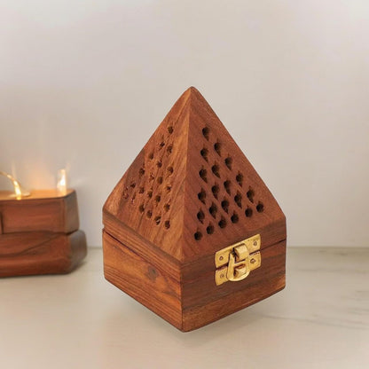 Traditional-Handmade-Burner Wooden-Incense-Stick-Holder Ash-Catcher-Stand for-Aromatherapy-Meditation-Yoga (5 Inch Temple Wooden Charcoal/Cone)