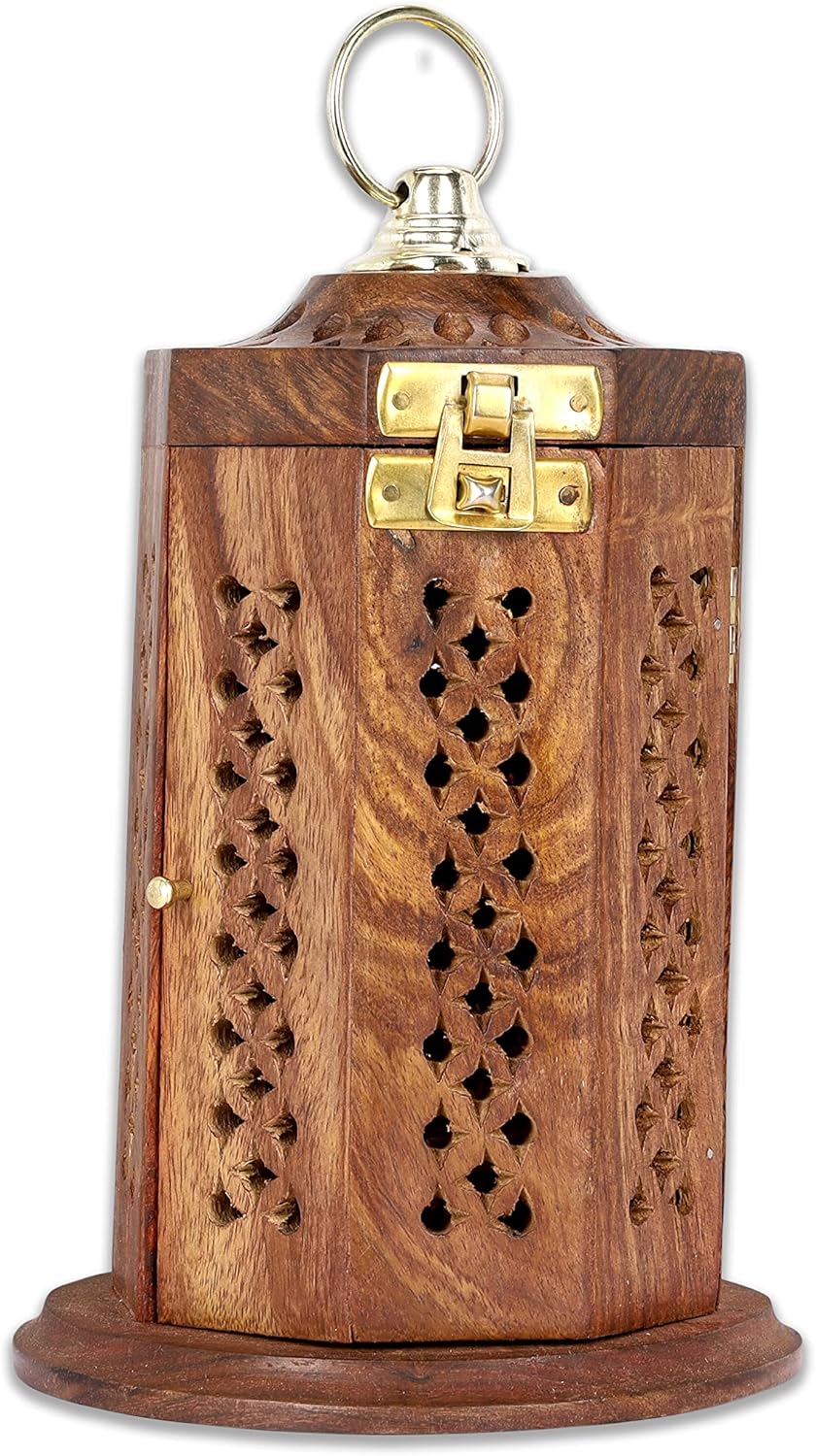 Traditional-Handmade-Burner Wooden-Incense-Stick-Holder Ash-Catcher-Stand for-Aromatherapy-Meditation-Yoga (5 Inch Temple Wooden Charcoal/Cone)
