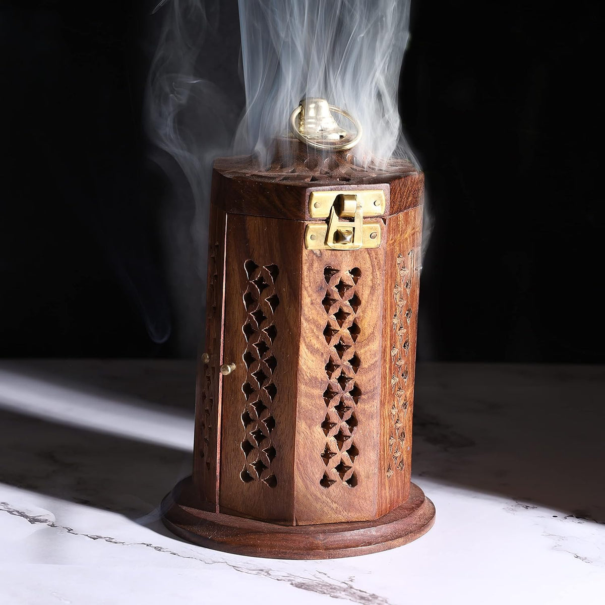 Traditional-Handmade-Burner Wooden-Incense-Stick-Holder Ash-Catcher-Stand for-Aromatherapy-Meditation-Yoga (5 Inch Temple Wooden Charcoal/Cone)