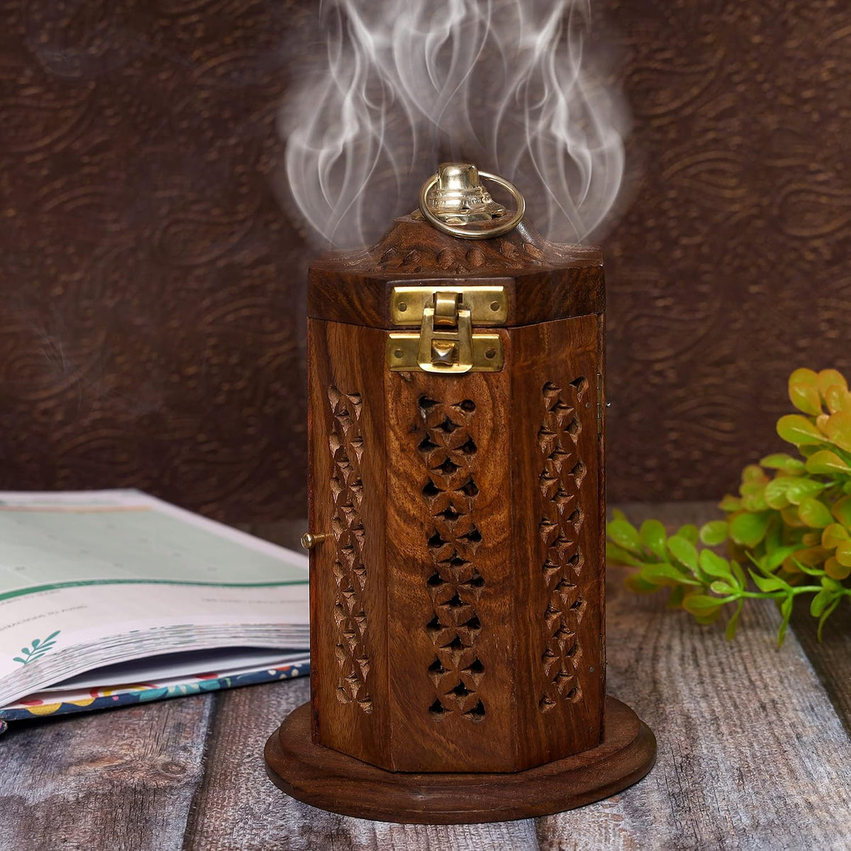 Traditional-Handmade-Burner Wooden-Incense-Stick-Holder Ash-Catcher-Stand for-Aromatherapy-Meditation-Yoga (5 Inch Temple Wooden Charcoal/Cone)