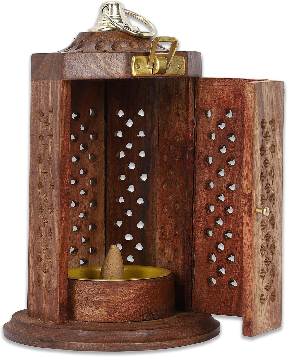 Traditional-Handmade-Burner Wooden-Incense-Stick-Holder Ash-Catcher-Stand for-Aromatherapy-Meditation-Yoga (5 Inch Temple Wooden Charcoal/Cone)