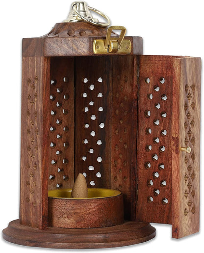 Traditional-Handmade-Burner Wooden-Incense-Stick-Holder Ash-Catcher-Stand for-Aromatherapy-Meditation-Yoga (5 Inch Temple Wooden Charcoal/Cone)