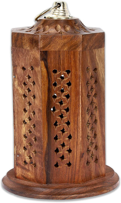 Traditional-Handmade-Burner Wooden-Incense-Stick-Holder Ash-Catcher-Stand for-Aromatherapy-Meditation-Yoga (5 Inch Temple Wooden Charcoal/Cone)