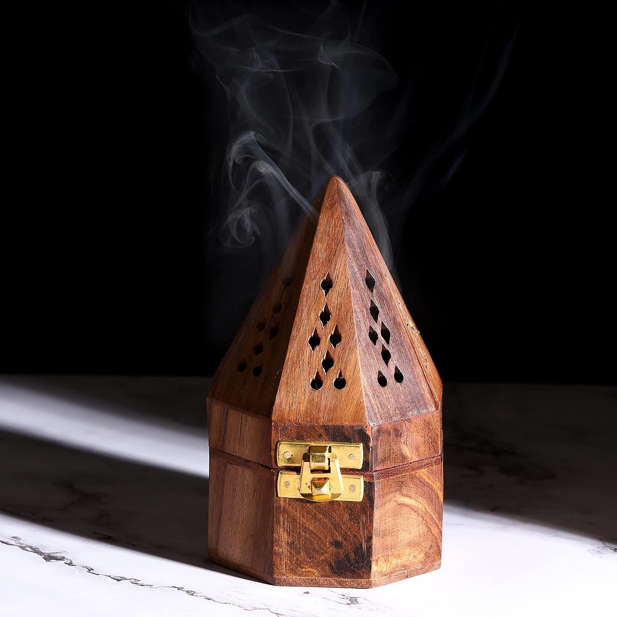Traditional-Handmade-Burner Wooden-Incense-Stick-Holder Ash-Catcher-Stand for-Aromatherapy-Meditation-Yoga (5 Inch Temple Wooden Charcoal/Cone)