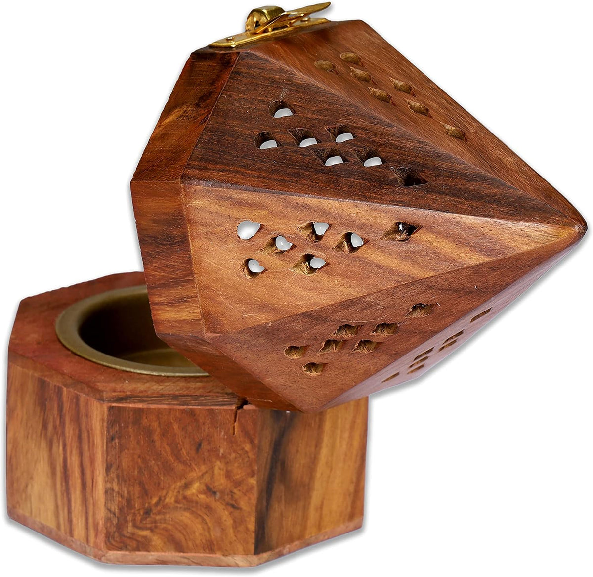 Traditional-Handmade-Burner Wooden-Incense-Stick-Holder Ash-Catcher-Stand for-Aromatherapy-Meditation-Yoga (5 Inch Temple Wooden Charcoal/Cone)