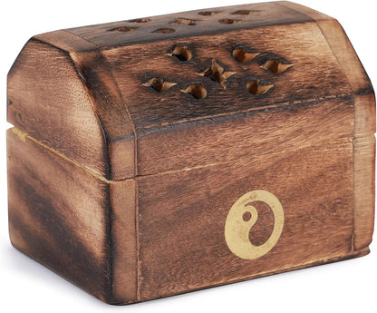 Traditional-Handmade-Burner Wooden-Incense-Stick-Holder Ash-Catcher-Stand for-Aromatherapy-Meditation-Yoga (5 Inch Temple Wooden Charcoal/Cone)