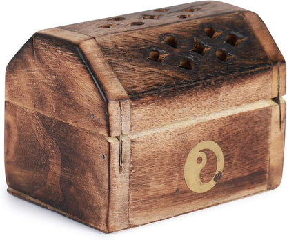 Traditional-Handmade-Burner Wooden-Incense-Stick-Holder Ash-Catcher-Stand for-Aromatherapy-Meditation-Yoga (5 Inch Temple Wooden Charcoal/Cone)