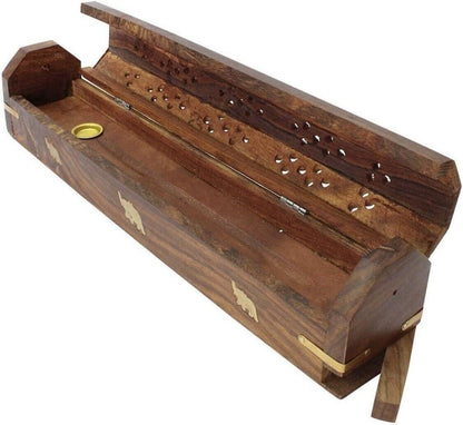 Traditional-Handmade-Burner Wooden-Incense-Stick-Holder Ash-Catcher-Stand for-Aromatherapy-Meditation-Yoga (5 Inch Temple Wooden Charcoal/Cone)